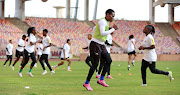Noko Matlou with teammates going through the paces during
Olympics Qualifiers training session at the MKO Abiola
Stadium, Abuja. 