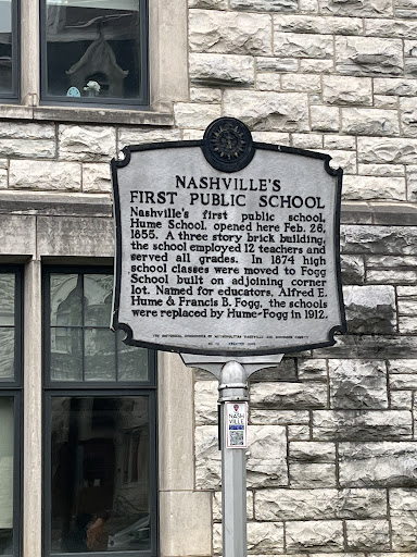 Nashville's first pablic school, Hume School, opened here Feb. 26, 1855. A three story brick building, the school employed 12 teachers and served all grades. In 1874 high school classes were moved...