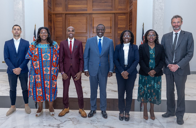 President William Ruto hold talks with the Goodwill Ambassador of the International Organisation for Migration Mo Farah, IOM Chief of Mission Sharon Dimanche and other leaders at State House on April 23, 2024.