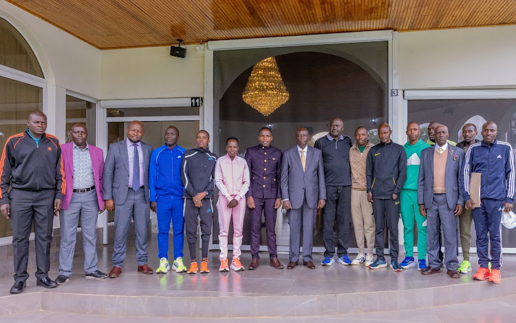 DP Rigathi Gachagua with athletes and sports officials at the Karen Residence on March 28,2024.