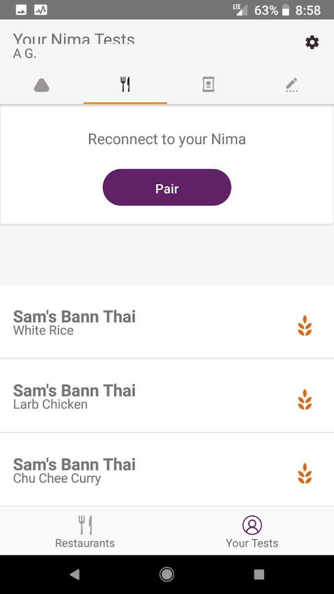 Screenshot of Nima test results. May 2, 2018