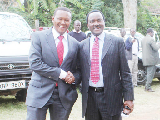 Machakos Governor Alfred Mutua with Wiper leader Kalonzo Musyoka. Photo/FILE