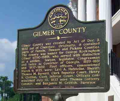 Gilmer County was created by Act of Dec. 3, 1832 out of Cherokee. Originally, it contained parts of Fannin, Dawson and Pickens Counties. The county was named for George Rockingham Gilmer...