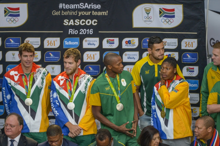 South African olympic medalists during the Rio 2016 Olympics Games Team South Africa welcoming ceremony at O.R Tambo International Airport on August 23, 2016 in Johannesburg, South Africa.