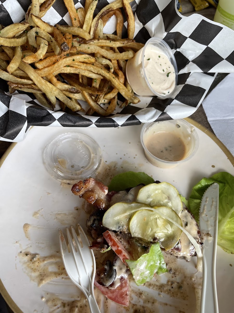 Naked burger and fries were delicious.