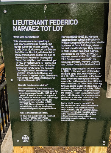 LIEUTENANT FEDERICO NARVAEZ TOT LOT What was here before? This site was once occupied by a one-story commercial building, but by the 1980s the lot was vacant. The site is three blocks west of the...