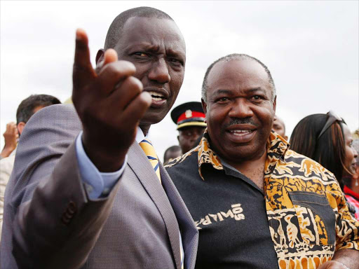 DP William Ruto with Gabon’s President Ali Bongo during the burning of ivory at the Nairobi National Park on Saturday / CHARLES KIMANI / DPPS