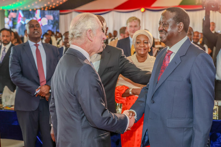 ODM leader Raila Odinga shares a moment with King Charles III at State House, Nairobi