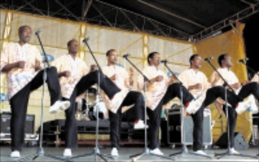 STEPPING OUT: Ladysmith Black Mambazo were the star attraction at the MTN Onkweni Royal Cultural Festival in Ulundi at the weekend. Pic. MHLABA MEMELA. 04/10/2009. © Sowetan.