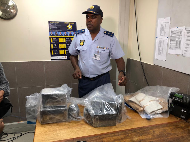 Police spokesperson Brig Vish Naidoo with some of the drugs sized at OR Tambo international airport.