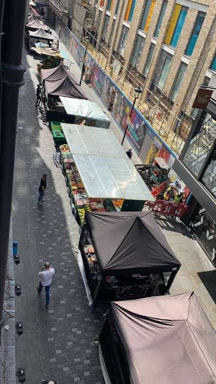 The Berwick Street Market, usually a hive of food stalls and stands selling fresh fruit and vegetables.