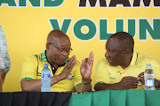 Former president Jacob Zuma and president Cyril Ramaphosa at the January 8 Celebration in JL Dube stadium in Inanda on January 8 2019