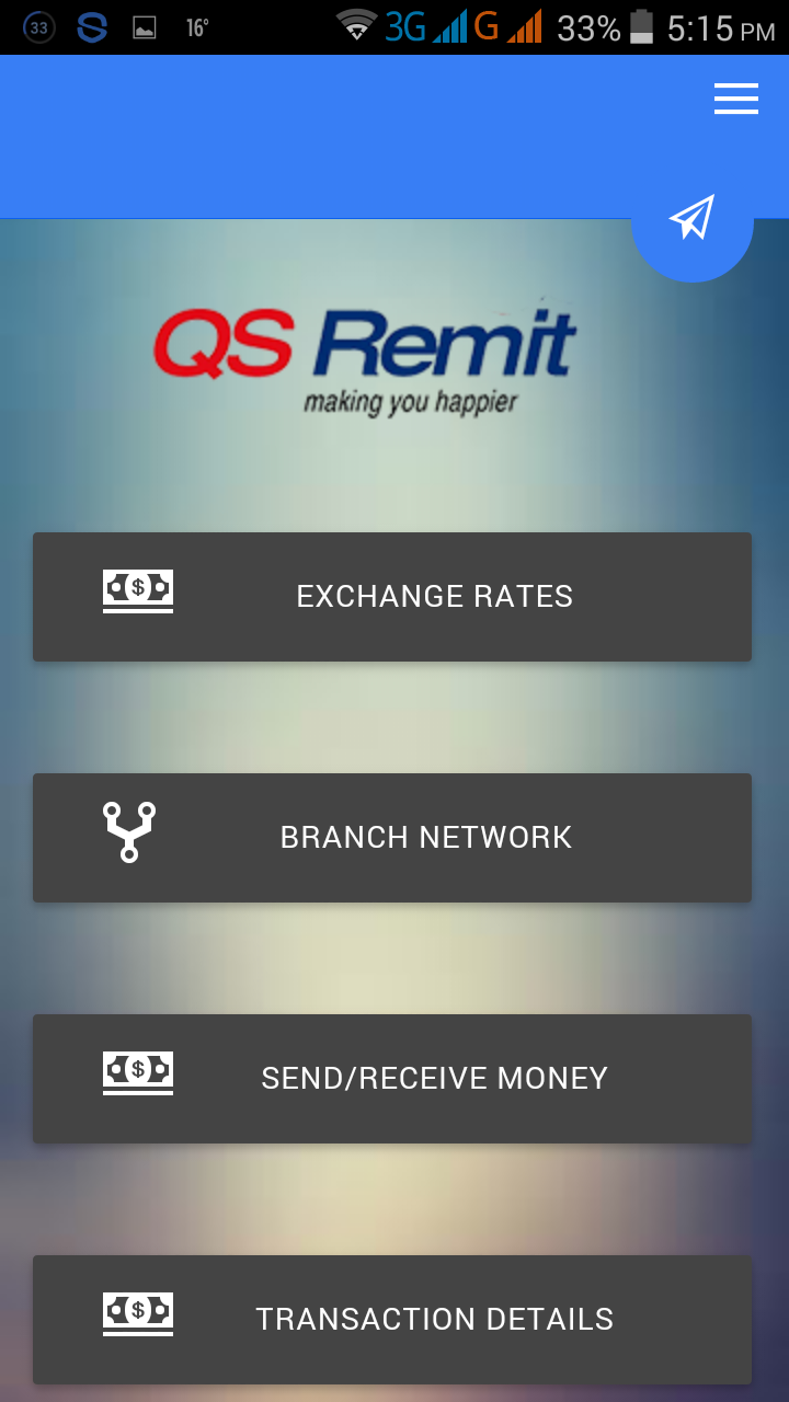 Android application QS Remit screenshort