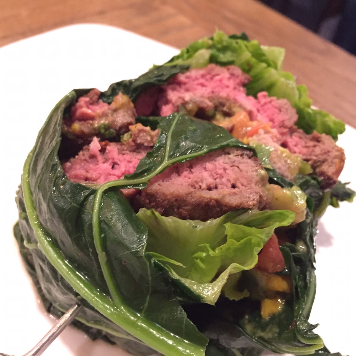 Collard wrapped burger