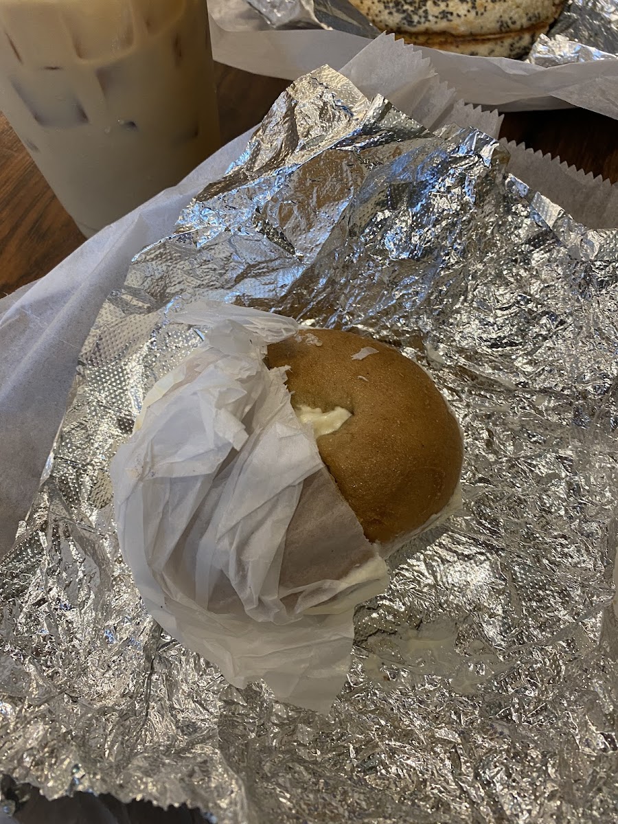 Great bagel! Seriously one of the best I have ever had! Gluten free bagel is smaller than regular bagel so you can easily tell!