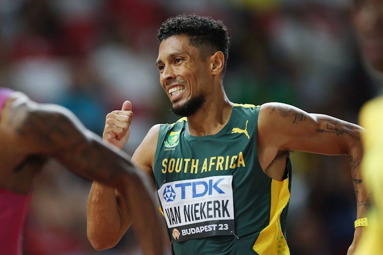 Wayde van Niekerk takes strain at the 2023 World Athletics Championships in Budapest. Picture: PATRICK SMITH/GETTY IMAGES