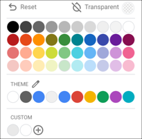 The color picker displays three palettes: the standard color palette, the theme color palette, and the custom color palette. 