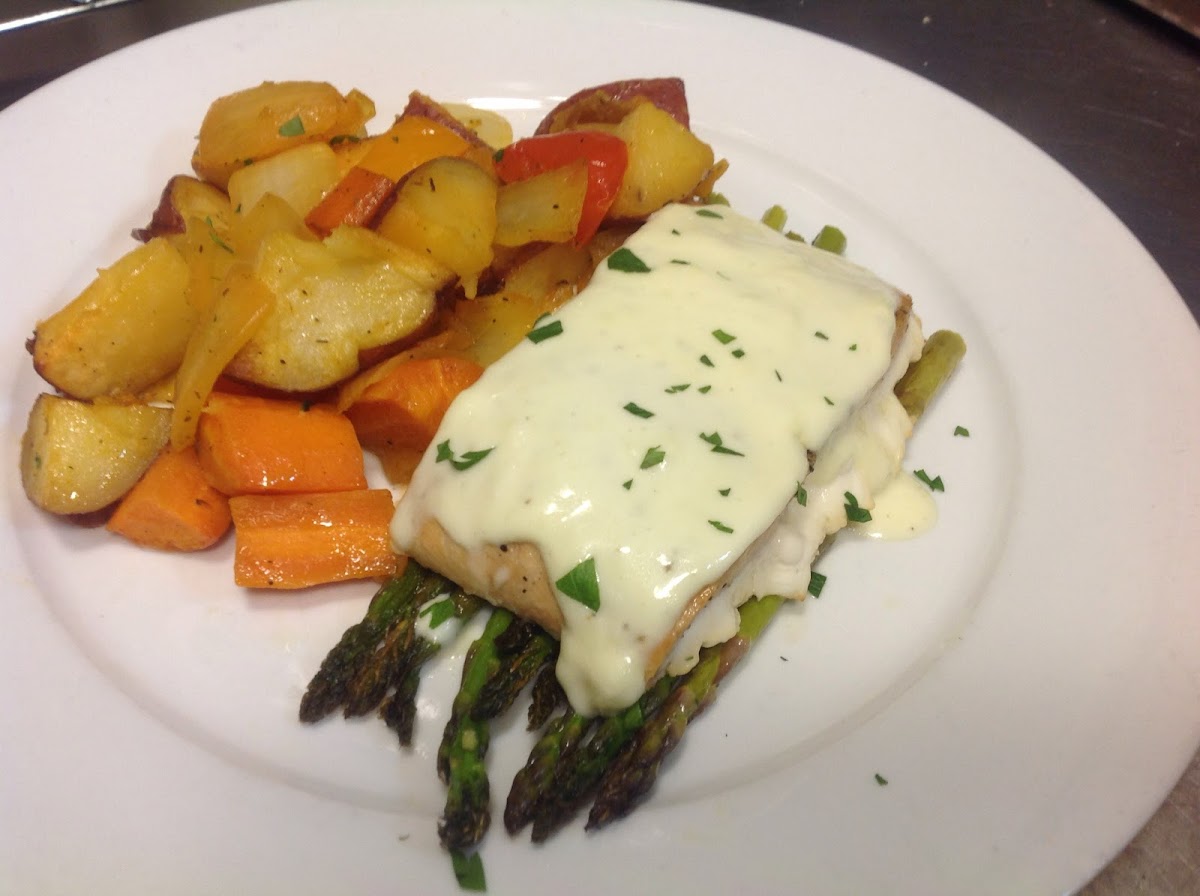 Salmon with roosted potato and  vegetables