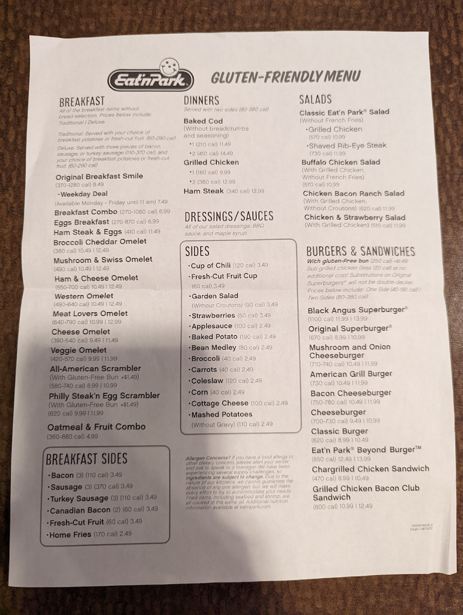 Eat'n Park gluten-free menu