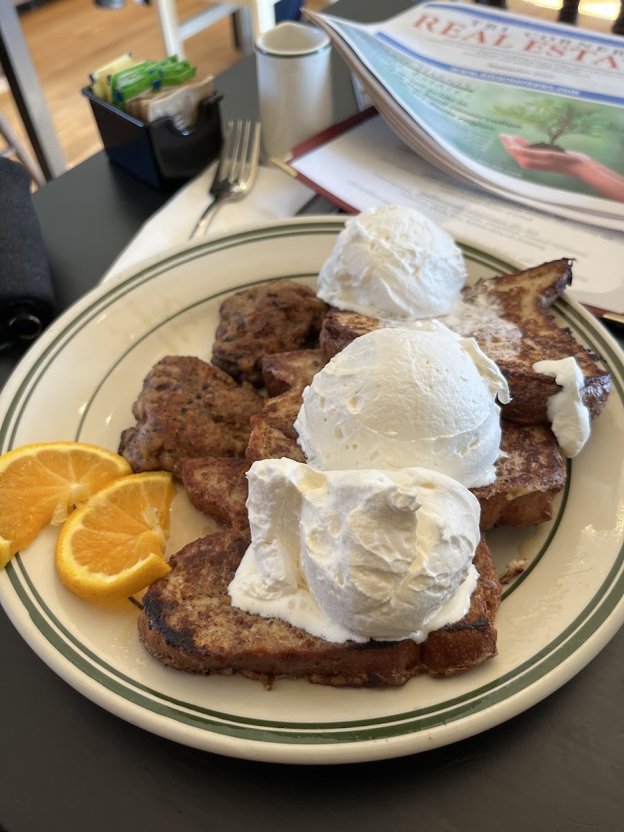 Mouthwatering french toast with heaps of whipped cream. You'll never find this anywhere else.