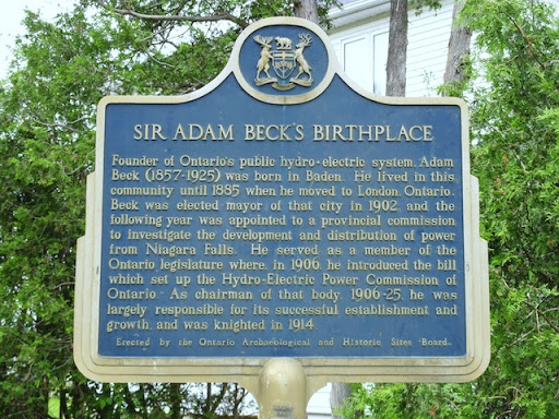 Founder of Ontario's public hydro-electric system, Adam Beck (1857-1925) was born in Baden. He lived in this community until 1885 when he moved to London, Ontario. Beck was elected mayor of that...