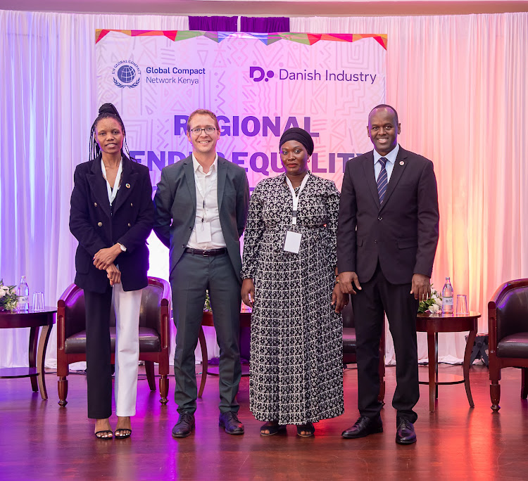 Esther Yongo, Klaus Lehn Christensen, Halima Abba Ali Zaid and Abdi Mohamed during the 2024 Regional Gender Equality Conference held in Nairobi on March 21, 2024