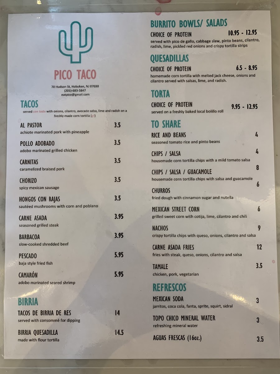 Pico Taco gluten-free menu