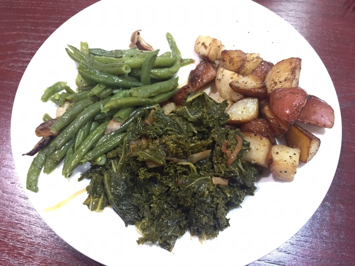 Red skin potatoes, kale, green beans