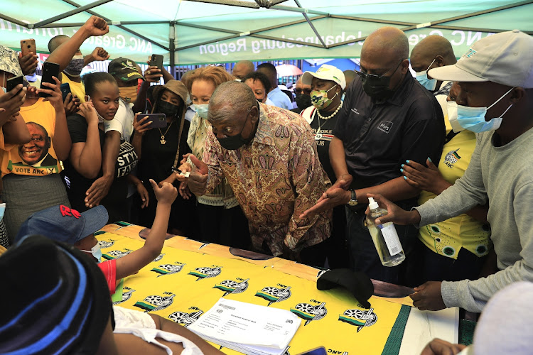 President Cyril Ramaphosa casts his vote at the Hitekani Primary School, Chiawelo, Soweto, on Monday.