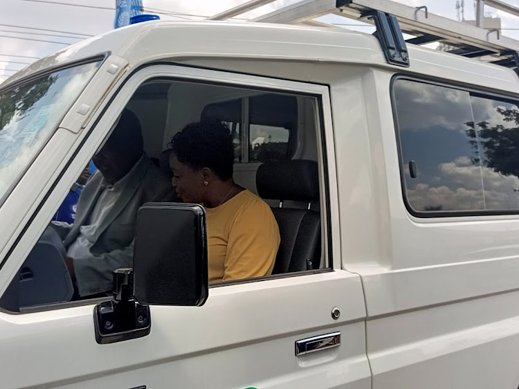 Health CS Susan Wafula takes a ride in one of the vehicles donated by the World Health Organisation under the Emergency Preparedness and Response) flagship programme at Afya House on May 5, 2023/Magdaline Saya