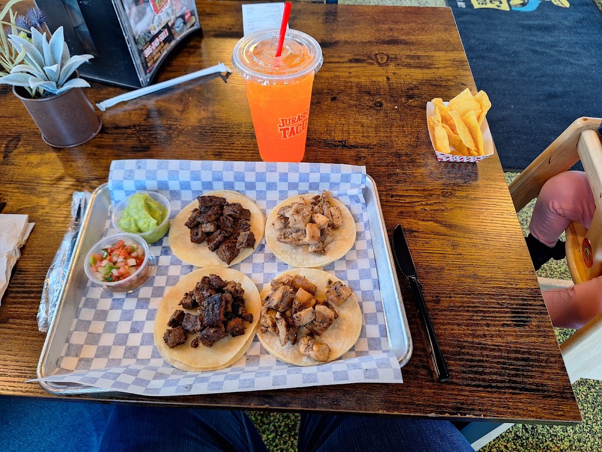 #2 combo with carne asada and chicken tacos