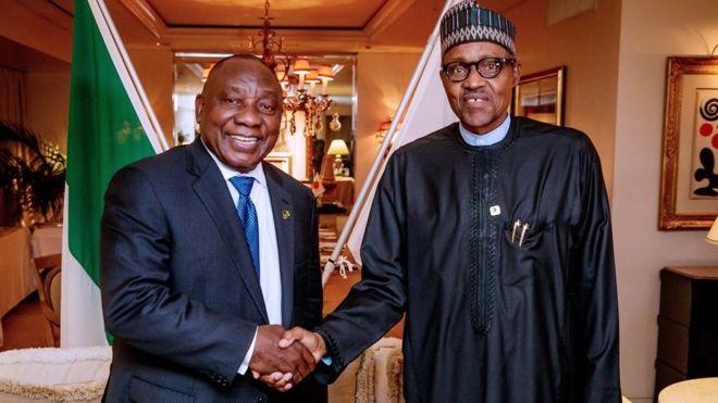 The writer has lost faith in the leadership of the governing party, including President Cyril Ramaphosa (pictured here with Nigerian president Muhammadu Buhari).