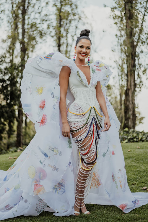 Miss Universe SA Natasha Joubert in her national costume, which was designed by Gert-Johan Coetzee.