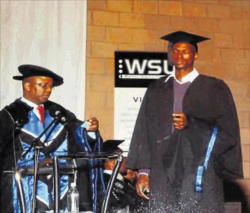 FREE-FALL OF EXPECTATIONS: FEBRUARY 12, 2016 Avuyile Bene (right) graduated in 2010 from Walter Sisulu University
