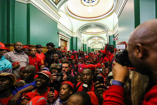 EFF members during their protest at the Gauteng Legislature.