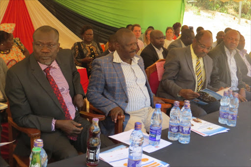 From left Siaya Governor Cornell Rasanga, Bomet Governor Isaac Rutto, Kisumu Governor Jack Ranguma and Kericho Governor Prof. Paul Chepkwony at Lwak Mixed Primary School in Rarieda Sub-County on Wednesday during the launch of deworming day in Siaya County on March 19.Photo By Lameck Baraza,