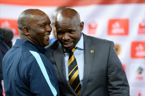 Pitso Mosimane and Steve Komphela during the Absa Premiership match between Kaizer Chiefs and Mamelodi Sundowns at FNB Stadium on January 09, 2016 in Johannesburg, South Africa. (Photo by Lefty Shivambu/Gallo Images)