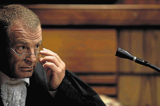 Prosecutor Gerrie Nel addresses the Pretoria Magistrate's Court at Oscar Pistorius's bail application yesterday