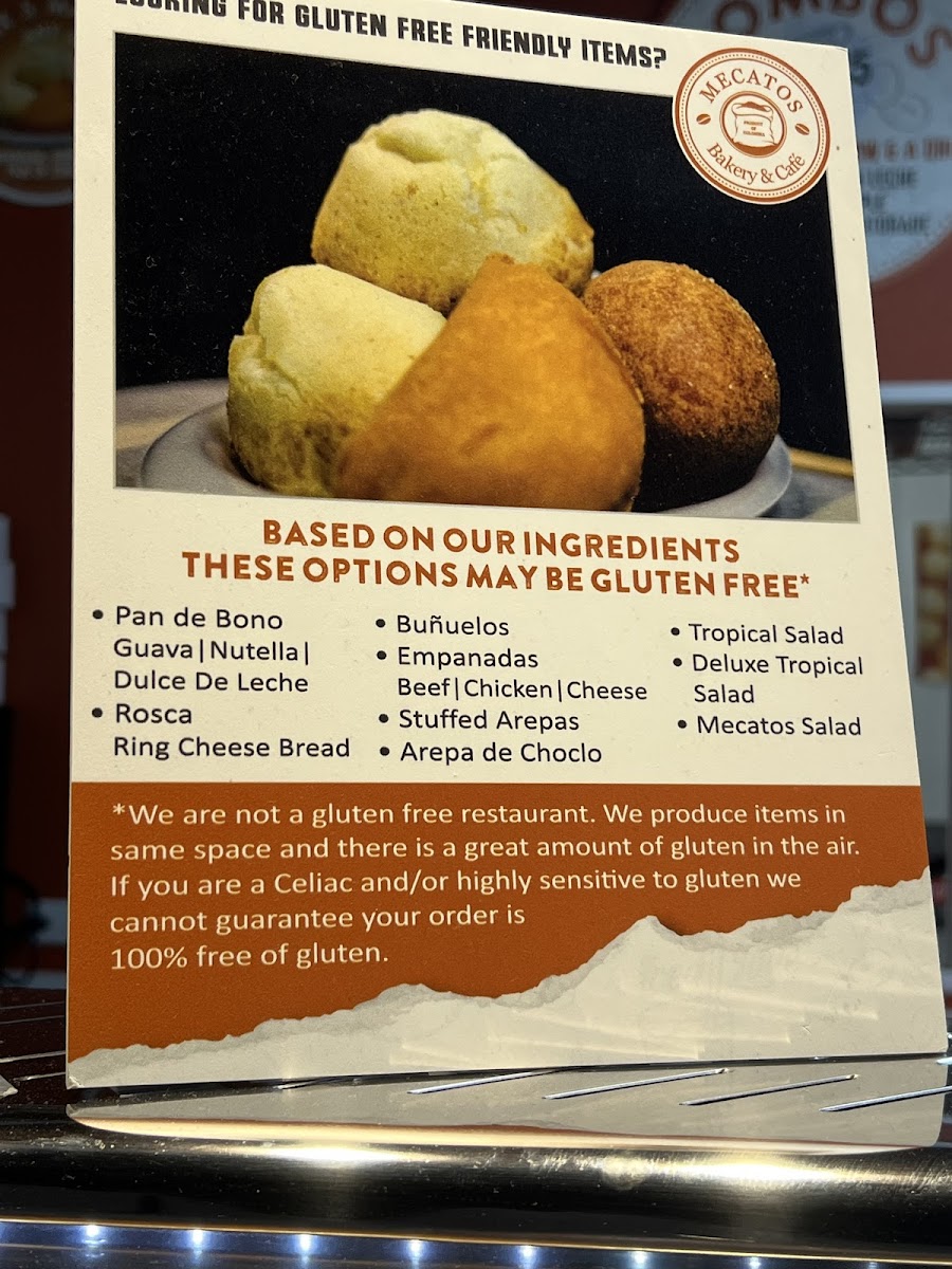 Mecatos Bakery & Café gluten-free menu