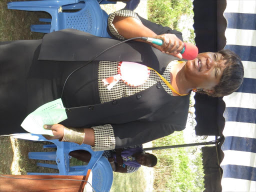 Siaya County women MP,Dr Christine Ombaka addressing the public on Saturday at Kapiyo secondary school,Bondo Constituency.