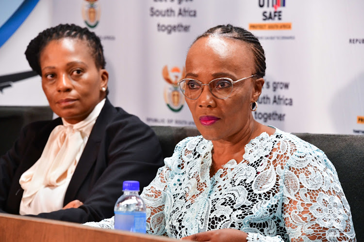 Minister of transport Sindisiwe Chikunga provides an update on the aviation sector at a press briefing.