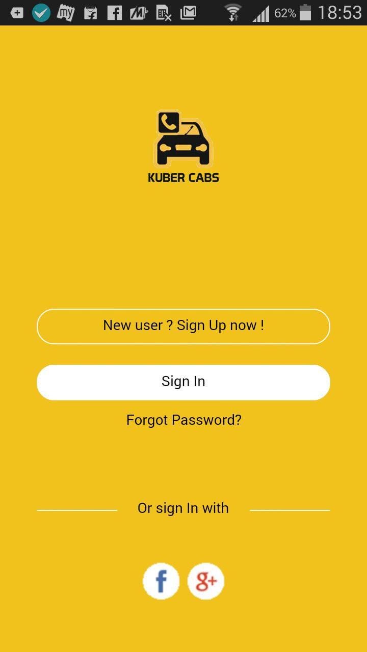 Android application Kuber cabs screenshort