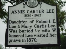 Daughter of Robert E. Lee & Mary Custis Lee. Was buried 1/2 mile W. General Lee visited her grave in 1870.Plaque via North Carolina Highway Historical Marker Program, and is used with their...
