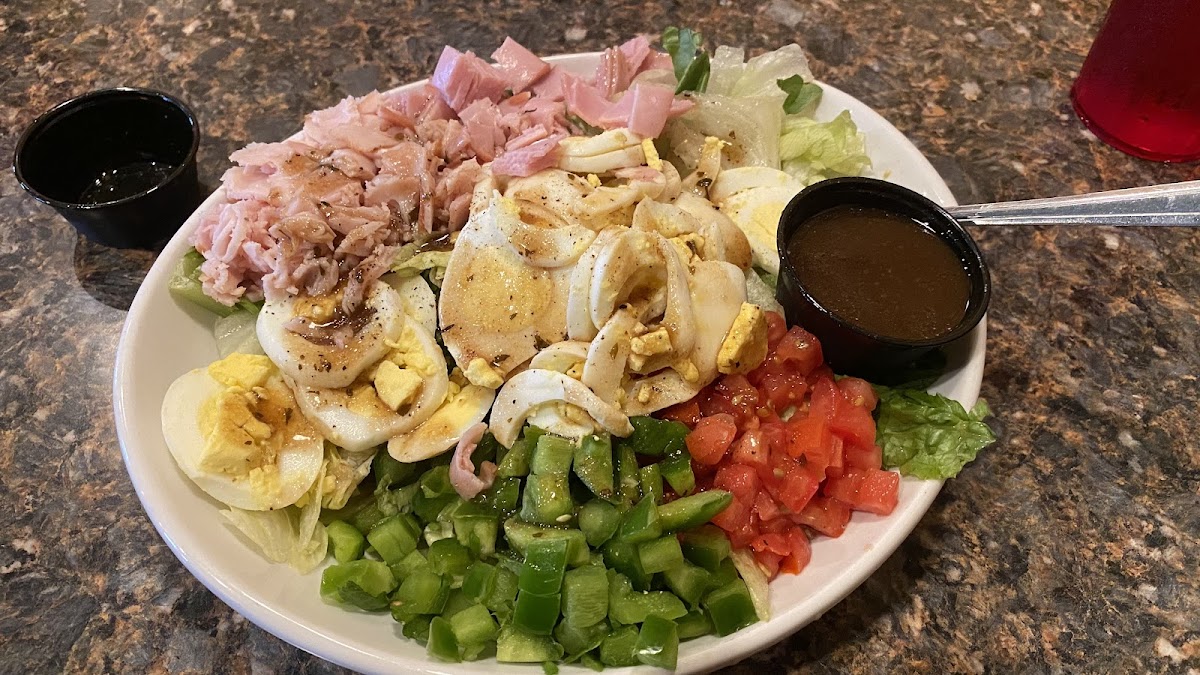 Chef salad - no onions, olives, croutons or breadstick, and an extra hard boiled egg. Balsamic vinaigrette for dressing.