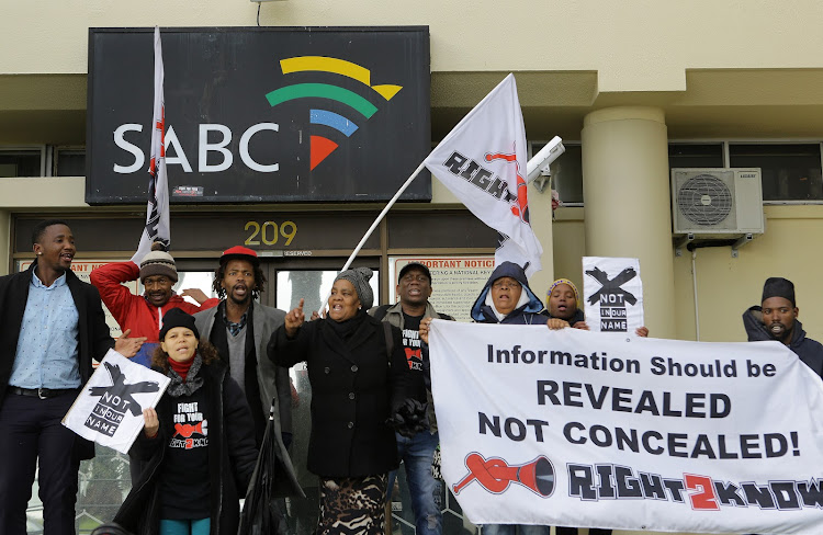 A file photo of Journalists protesting outside SABC offices in Sea Point, Cape Town.