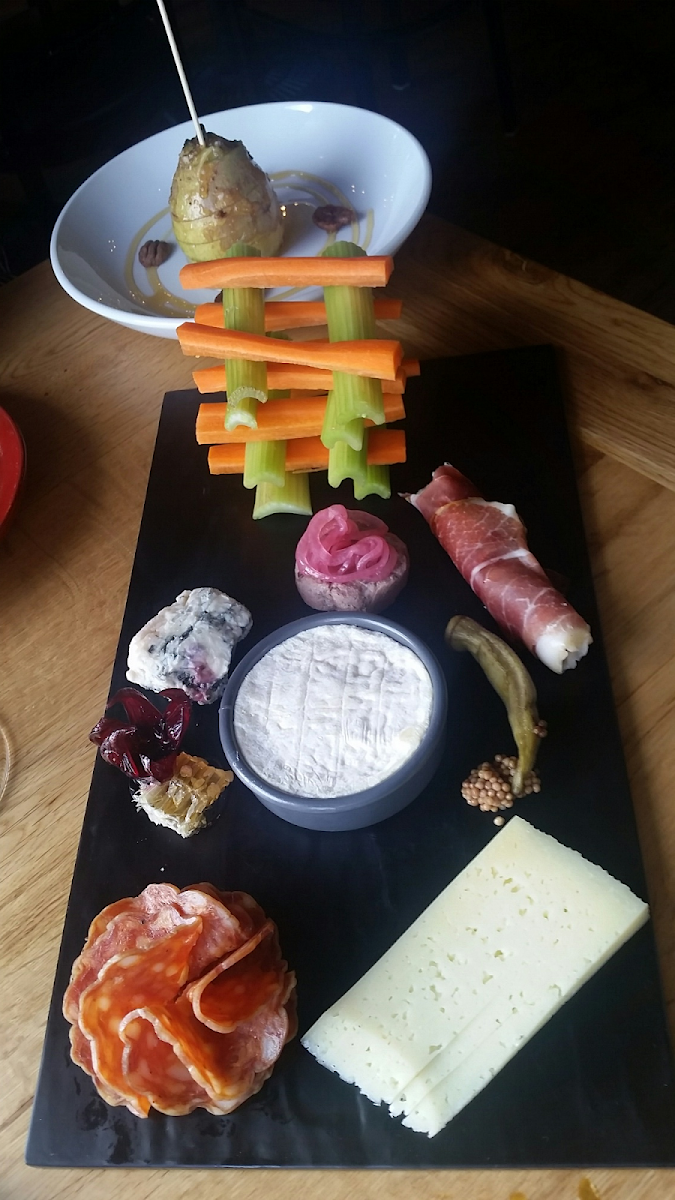 Cheese & meat board, with stuffed pear salad