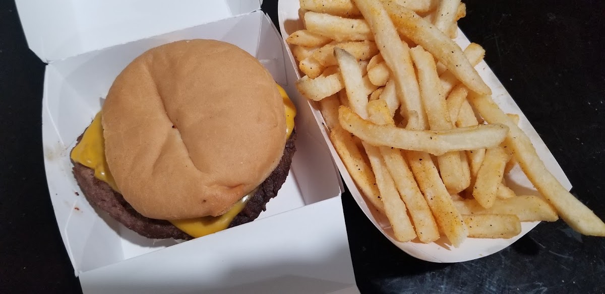 Kids cheese burger and fries