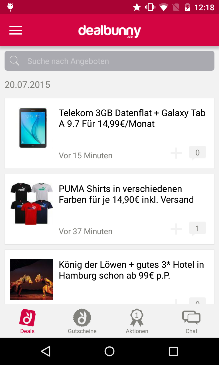 Android application dealbunny.de Schnäppchen App screenshort