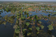 An aerial view shows the submerged cotton field after heavy rain in Dana, Cameroon.