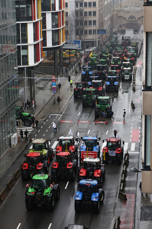 Farmers blockade a street in Brussels, Belgium, February 26 2024. Picture: YVES HERMAN/REUTERS